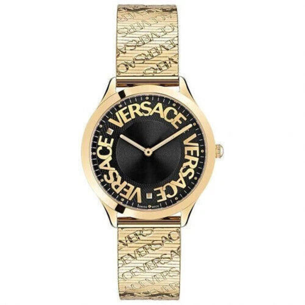 Versace Women's VE2O00522 Logo Halo Black 38mm Dial Gold-Tone Bracelet Watch